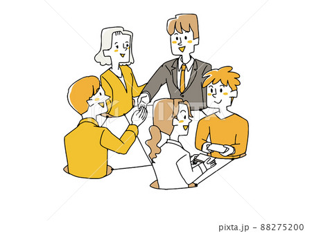 人脈作りをしているビジネスマンたち　コミカルな手書きの人物　ベクター、線画にカラー 88275200