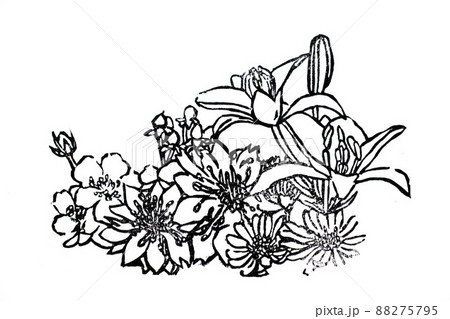 消しゴムはんこの花束の線画 88275795