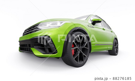Compact green sports city SUV for exciting driving, for work and family on a white isolated background. 3d rendering. Compact green sports city SUV for exciting driving, for work and family on a white isolated background. 3d rendering. 88276185