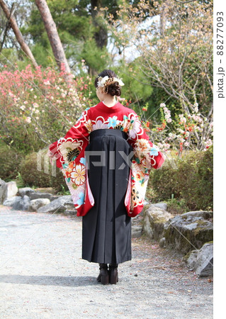 桜の木下で一人立っている、袴姿の女性。全身。 桜の木下で一人立っている、袴姿の女性。全身。 88277093