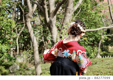 桜の木下で一人立っている、袴姿の女性 桜の木下で一人立っている、袴姿の女性 88277099