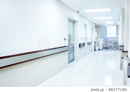A hospital you can fell secure in. An empty passage way inside of a hospital. A hospital you can fell secure in. An empty passage way inside of a hospital. 88277180