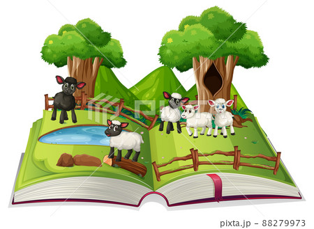 Open book forest theme on white background 88279973