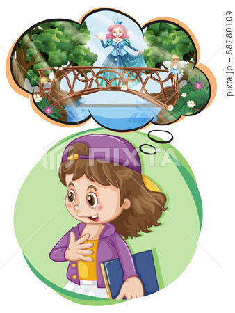 A girl thinking with callouts A girl thinking with callouts 88280109