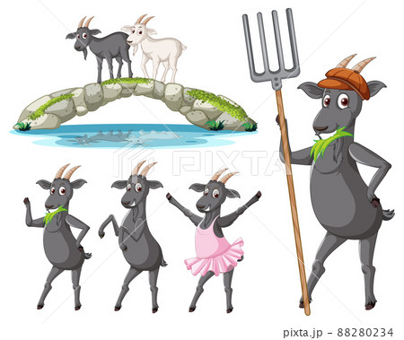 Set of different poses of goats cartoon characters Set of different poses of goats cartoon characters 88280234