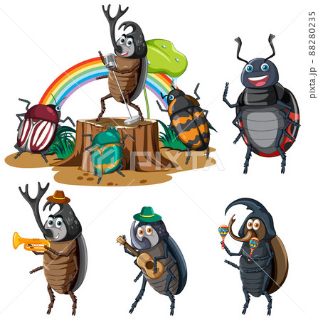 Set of different insects and beetles in cartoon style 88280235
