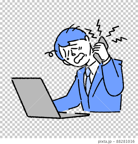 A businessman who makes a phone call to handle complaints while looking at a computer 88281016