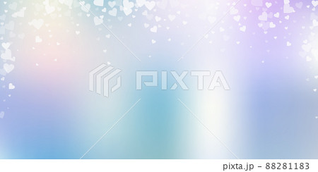White heart love confettis. Valentine's day falling rain juicy background. Falling transparent hearts confetti on soft gradient background. Ecstatic vector illustration. 88281183