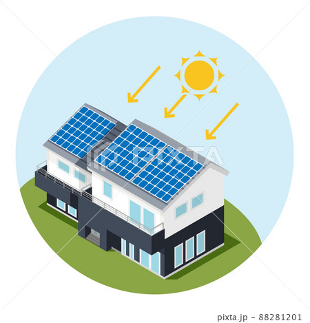 太陽光発電パネルで蓄電している家 88281201