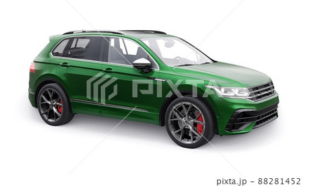 Compact green sports city SUV for exciting driving, for work and family on a white isolated background. 3d rendering. 88281452