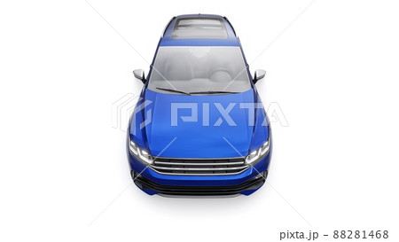 Compact blue sports city SUV for exciting driving, for work and family on a white isolated background. 3d rendering. Compact blue sports city SUV for exciting driving, for work and family on a white isolated background. 3d rendering. 88281468