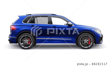 Compact blue sports city SUV for exciting driving, for work and family on a white isolated background. 3d rendering. Compact blue sports city SUV for exciting driving, for work and family on a white isolated background. 3d rendering. 88281517