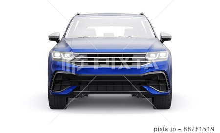 Compact blue sports city SUV for exciting driving, for work and family on a white isolated background. 3d rendering. Compact blue sports city SUV for exciting driving, for work and family on a white isolated background. 3d rendering. 88281519