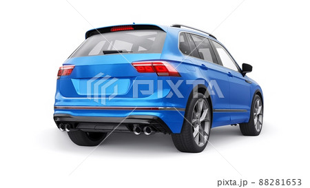 Compact blue sports city SUV for exciting driving, for work and family on a white isolated background. 3d rendering. 88281653