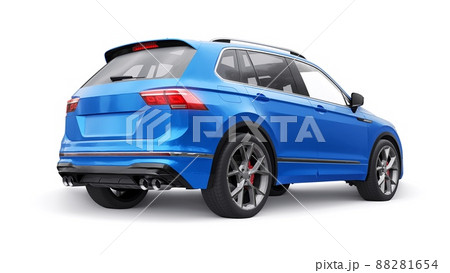 Compact blue sports city SUV for exciting driving, for work and family on a white isolated background. 3d rendering. 88281654