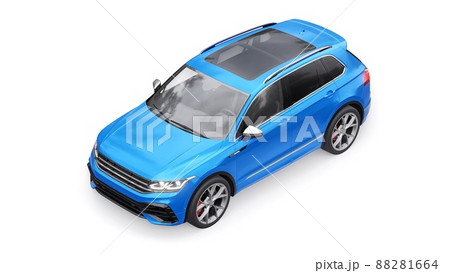 Compact blue sports city SUV for exciting driving, for work and family on a white isolated background. 3d rendering. 88281664