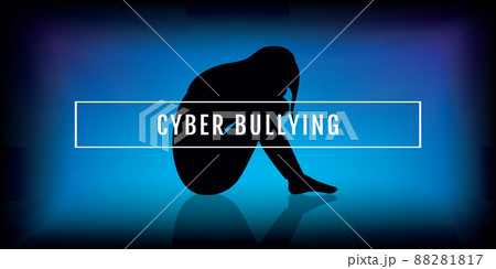 cyber bullying sad girl silhouette on blue background cyber bullying sad girl silhouette on blue background 88281817