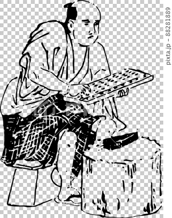座ってそろばんで計算する男性 88281889