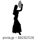 Black silhouette of flamenco dancer in beautiful dress with fan in her hand 88282526