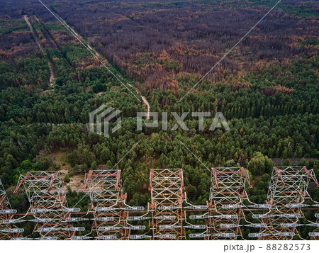 Aerial view of Duga radar system in abandoned military base in Chernobyl 88282573