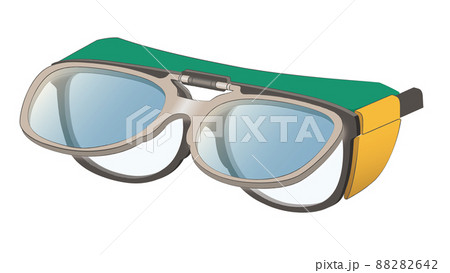 遮光レンズを上に上げられる二眼型保護メガネのイラスト素材 8642