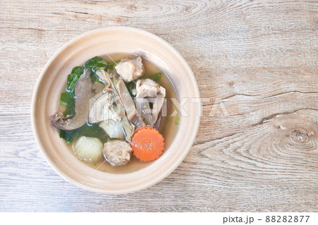 boiled pork entrails and vegetable gourd soup on bowl boiled pork entrails and vegetable gourd soup on bowl 88282877