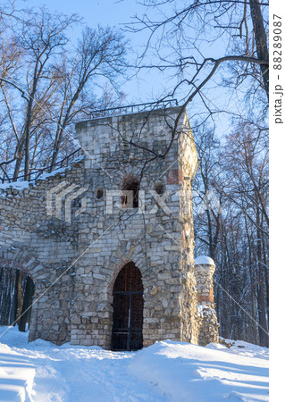 view of the ruin tower on a winter day view of the ruin tower on a winter day 88289087