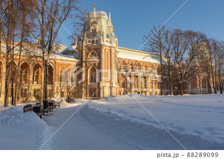 view of the main palace in the Tsaritsyno museum on a winter day 88289099