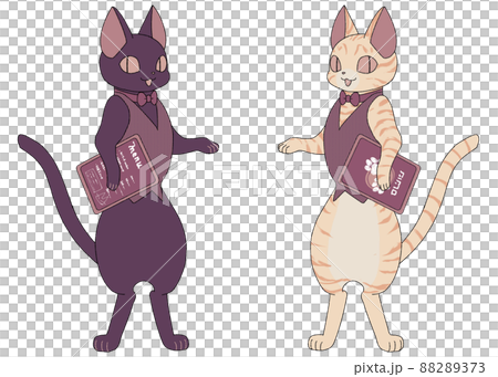 Cafe clerk (black cat & brown tabby cat) 88289373