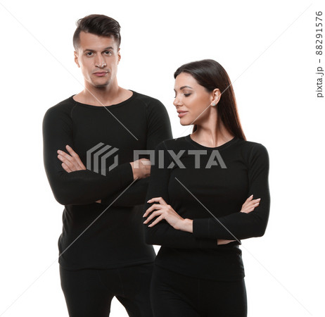 Couple wearing thermal underwear isolated on white 88291576