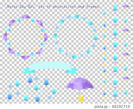 雨の日のあしらいセット フレーム ライン 挿し絵 のイラスト素材 2719