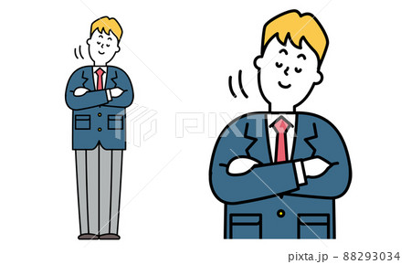 腕組みしてうなずく制服を着た男子高校生の全身イラスト素材。 88293034