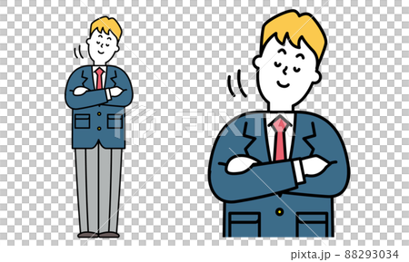 腕組みしてうなずく制服を着た男子高校生の全身イラスト素材。 88293034