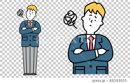 一個穿著制服的高中男生抱著雙臂擔心的全身插圖素材。 88293035