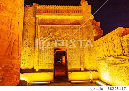 Relief and Hieroglyph on the wall in The Temple of Sobek and Horus in the night. Relief and Hieroglyph on the wall in The Temple of Sobek and Horus in the night. 88293117