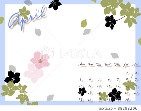 さくらカレンダー 4月 春 壁紙 背景 イラスト 青い枠 青い文字 のイラスト素材 36