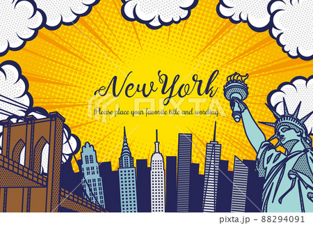 ポップアート風のニューヨークの街並み背景イラスト 88294091