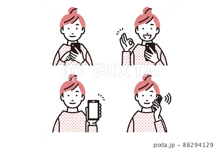 人物 スマホを持った小学生の女の子セット 88294129