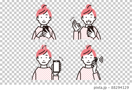 人物 スマホを持った小学生の女の子セット 88294129