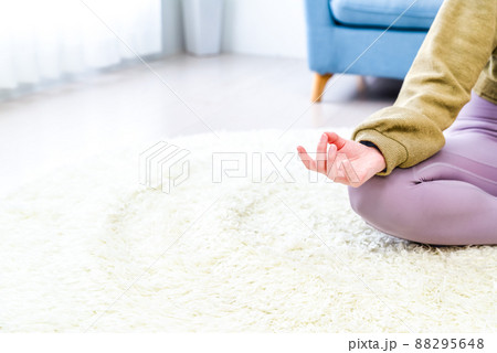 自宅でヨガレッスンを受講する若い女性のイメージカット 自宅でヨガレッスンを受講する若い女性のイメージカット 88295648