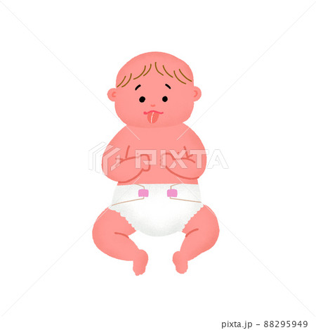オムツ姿の裸んぼ赤ちゃん、女の子 88295949