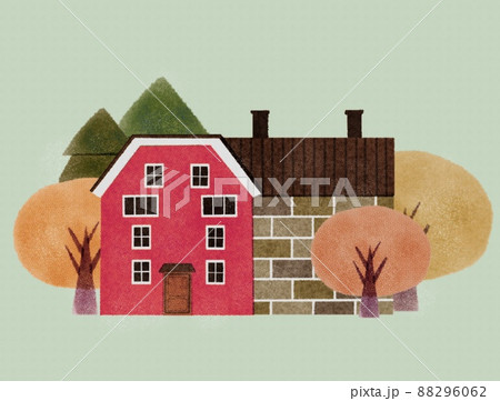 手描き風水彩 北欧のかわいい家のイラスト素材 6062