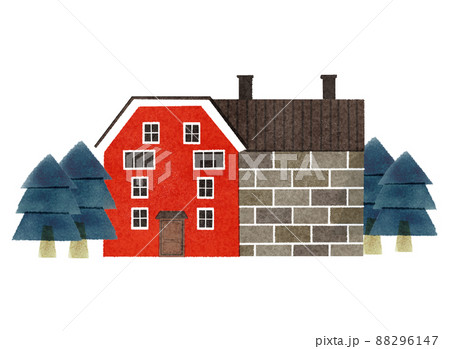 手描き水彩風 かわいい北欧の家のイラスト素材 6147