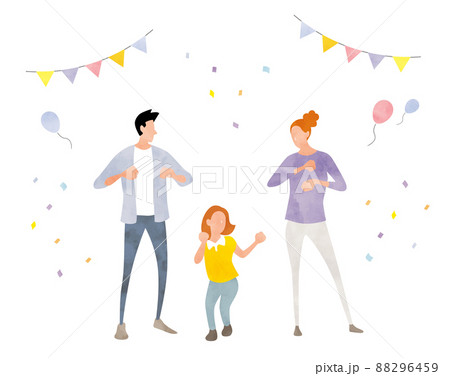 ベクターイラスト素材：家族3人で踊る、家族 88296459