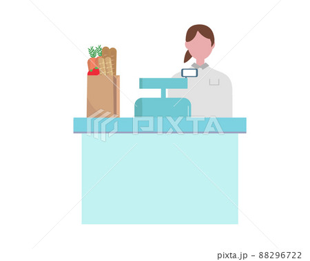 レジ スーパー お店 キャッシャー 女性従業員 イラスト 88296722