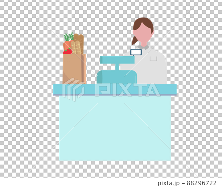 レジ スーパー お店 キャッシャー 女性従業員 イラスト 88296722