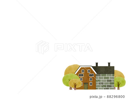 手描き風水彩 北欧のかわいい家のイラスト素材 6800