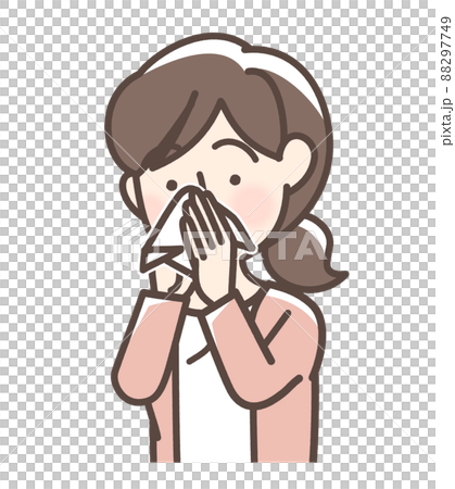 鼻をかんでいる女性 88297749