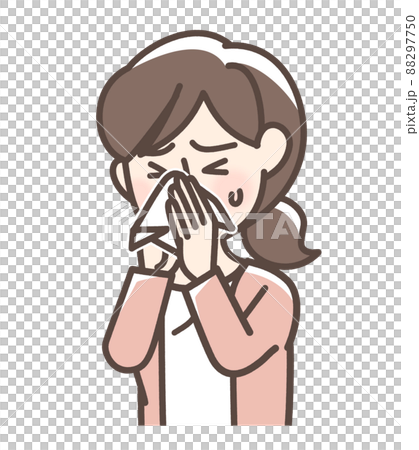 鼻をかんでいる女性 88297750