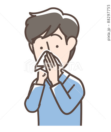 鼻をかんでいる男性 88297755